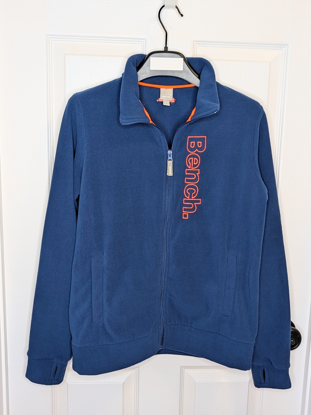 Bench Boys Zip-Up Fleece Jacket Blue Orange Trim Logo Size 15/16